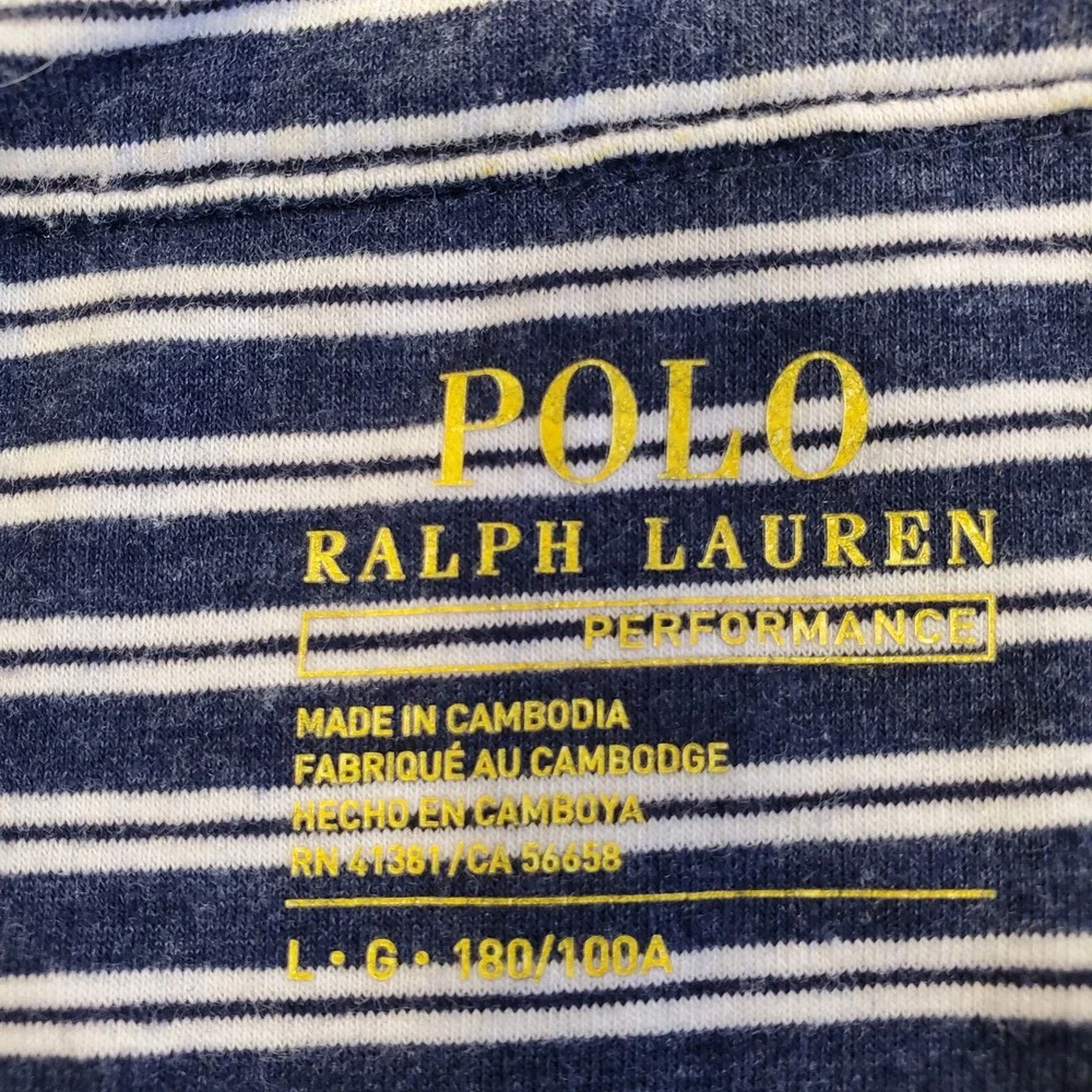 Polo Ralph Lauren Performance Mens Large Navy Blue Striped Pocket Polo Shirt